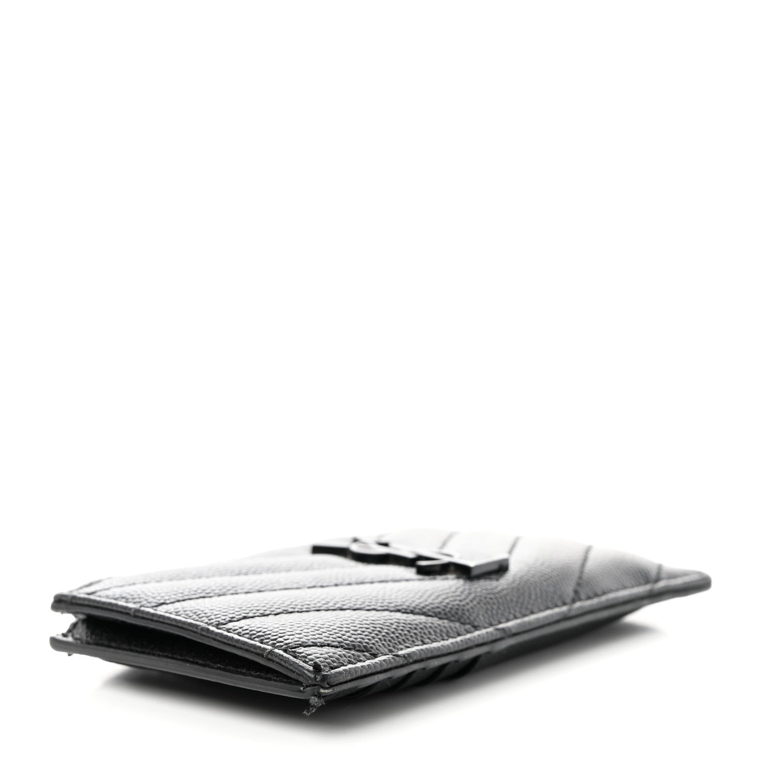 Saint Laurent SAINT LAURENT Grain De Poudre Matelasse Chevron Monogram Fragments Zippered Card Case Black 4 of 16