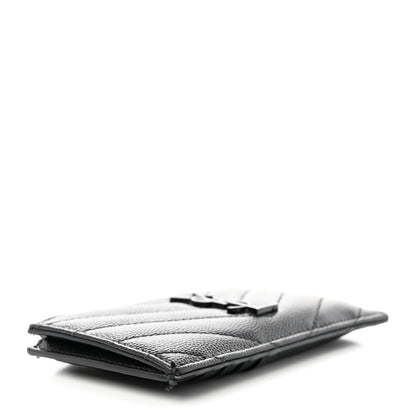 Saint Laurent SAINT LAURENT Grain De Poudre Matelasse Chevron Monogram Fragments Zippered Card Case Black 4 of 16