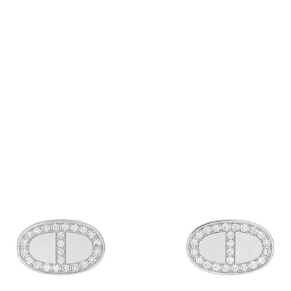 Hermes 18K White Gold Diamond Chaine d'Ancre Contour Stud Earrings 1 of 5