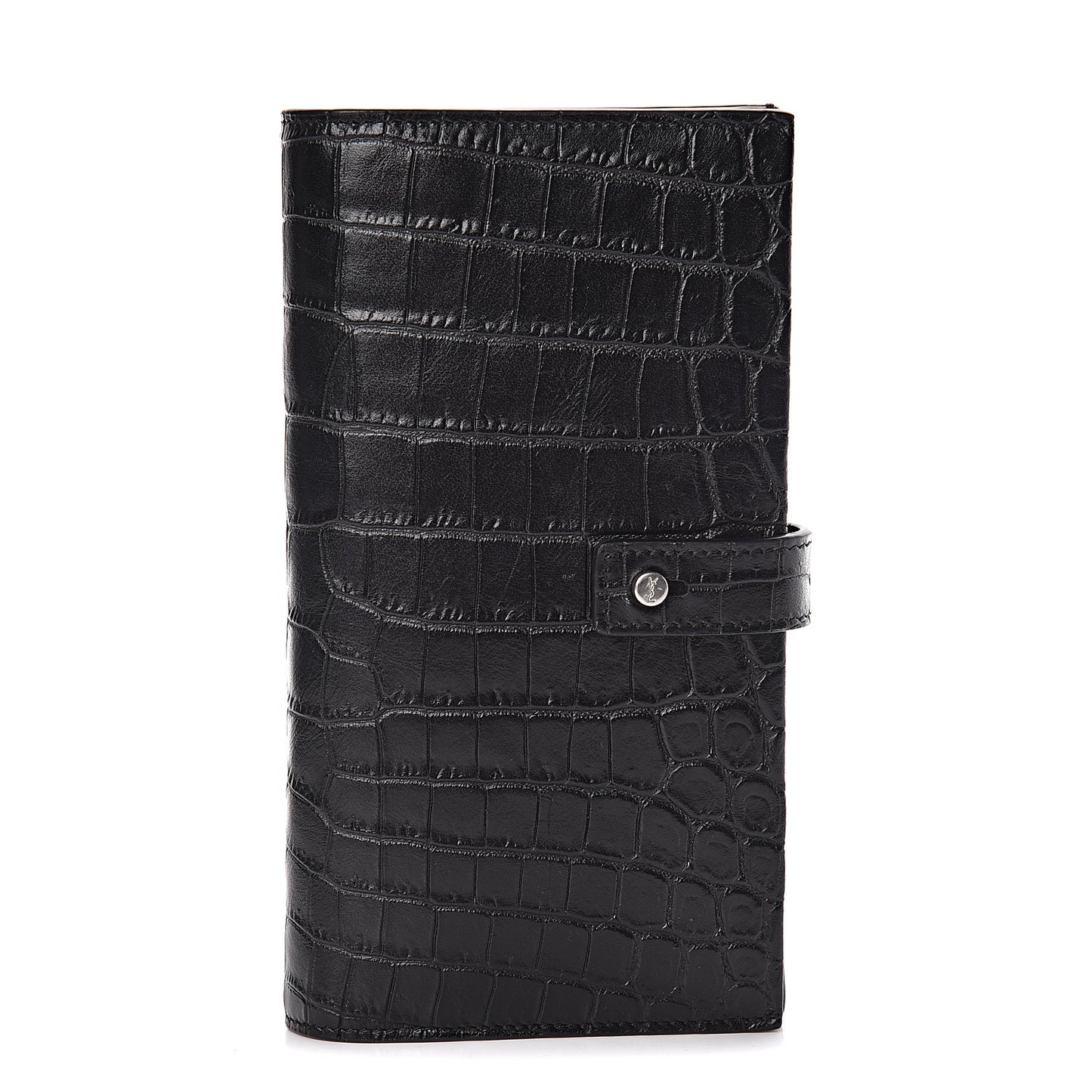 Calfskin Crocodile Embossed Sac De Jour Supple Continental Wallet Black