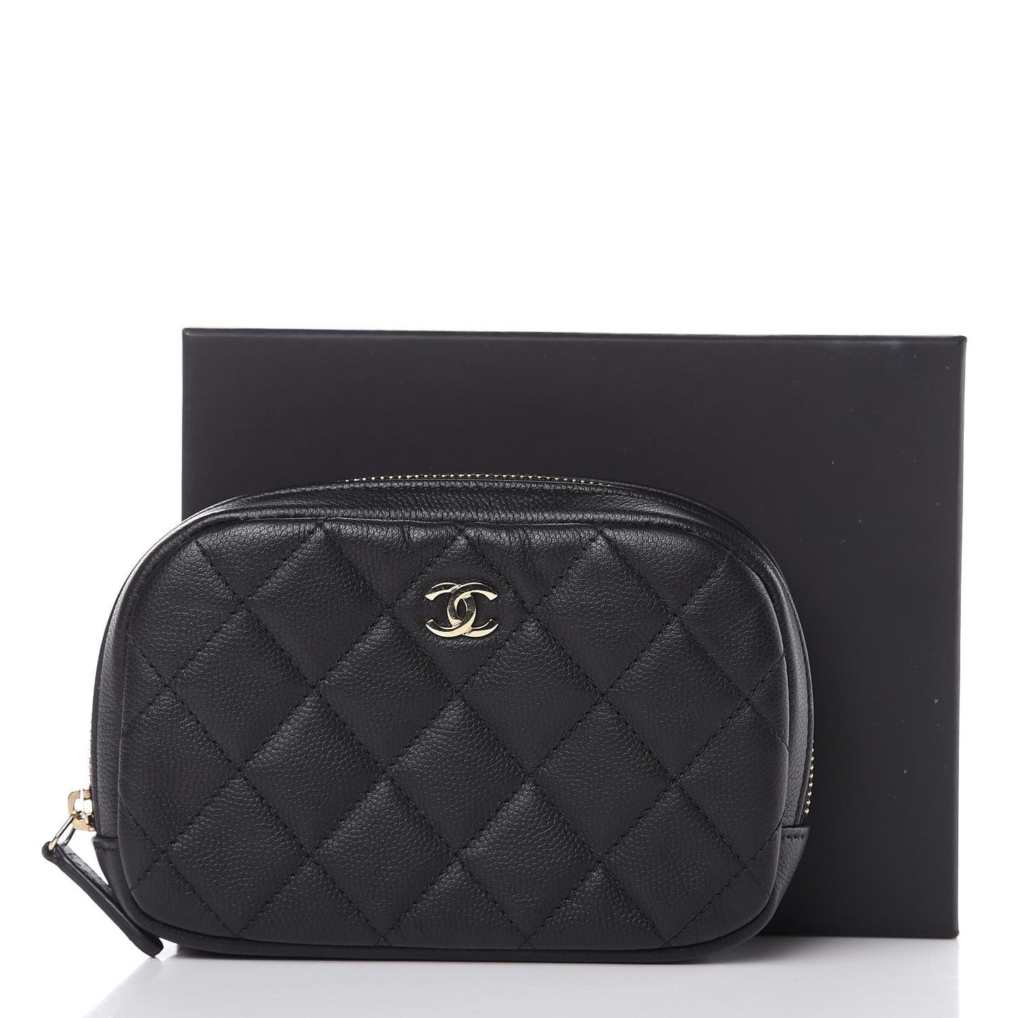 Caviar Quilted Small Curvy Pouch Cosmetic Case Black