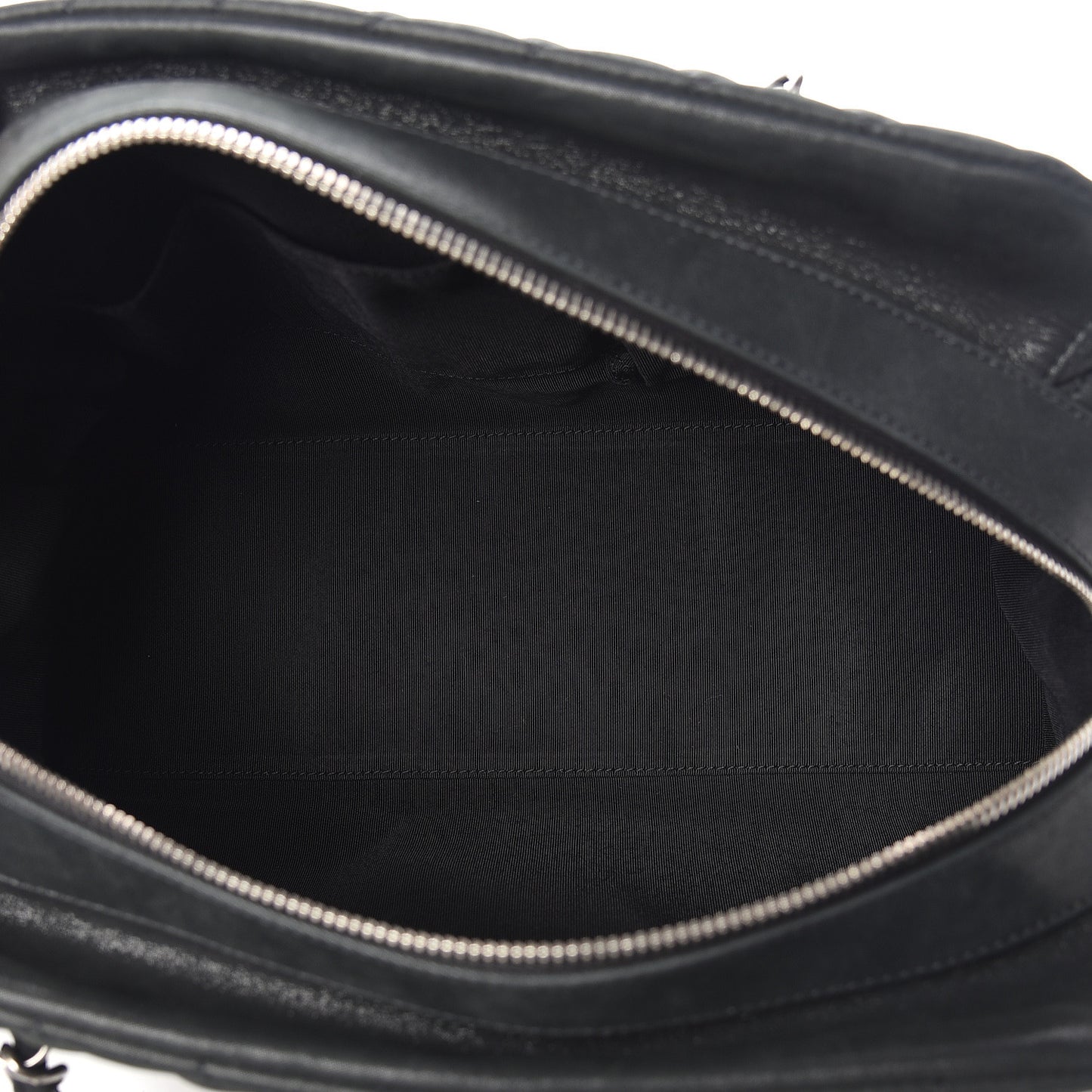 Iridescent Calfskin Chic Quilt Bowling Bag Black