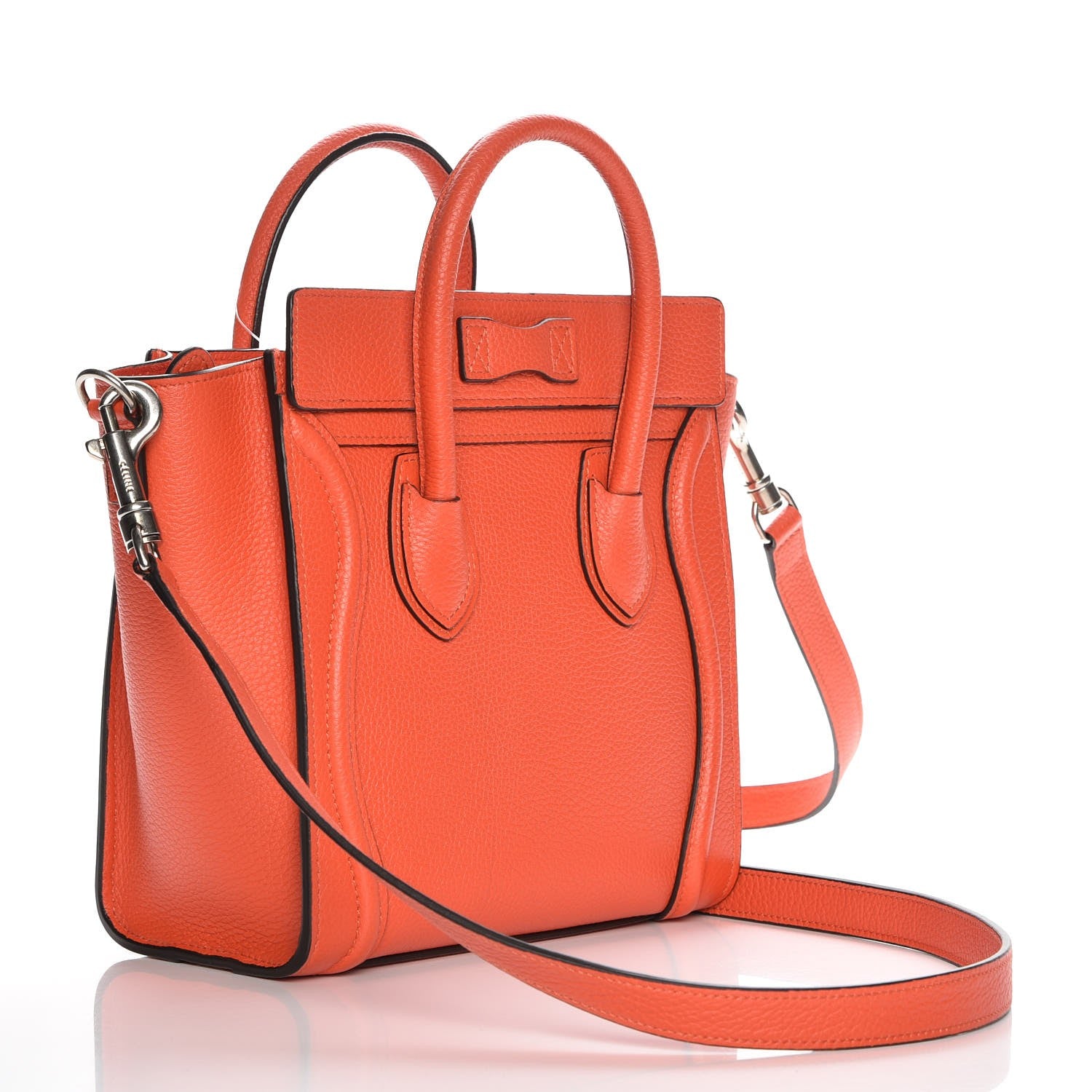 Celine Drummed Calfskin Nano Luggage Vermillion 3 of 6