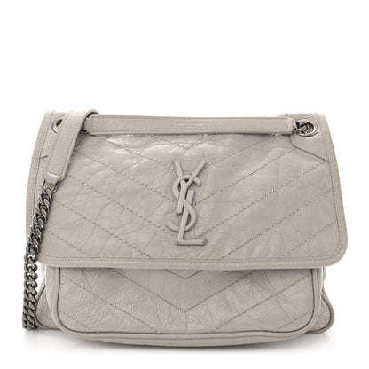 Saint Laurent Crinkled Calfskin Matelasse Monogram Medium Niki Chain Satchel Granite 1 of 14