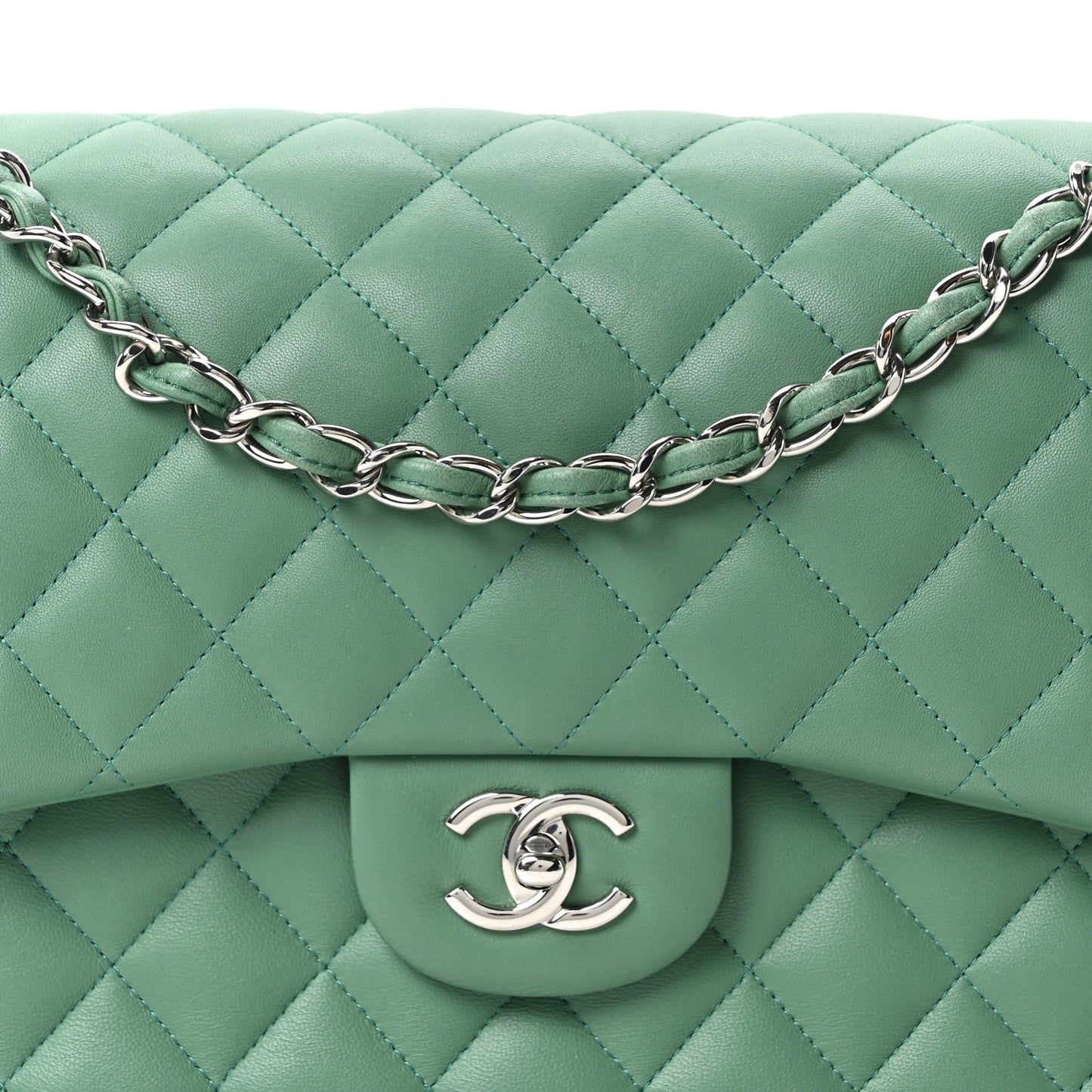 Lambskin Quilted Jumbo Double Flap Green