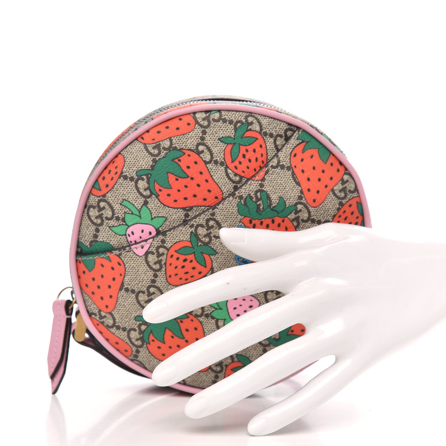 GG Supreme Monogram Strawberry Round Wrist Wallet