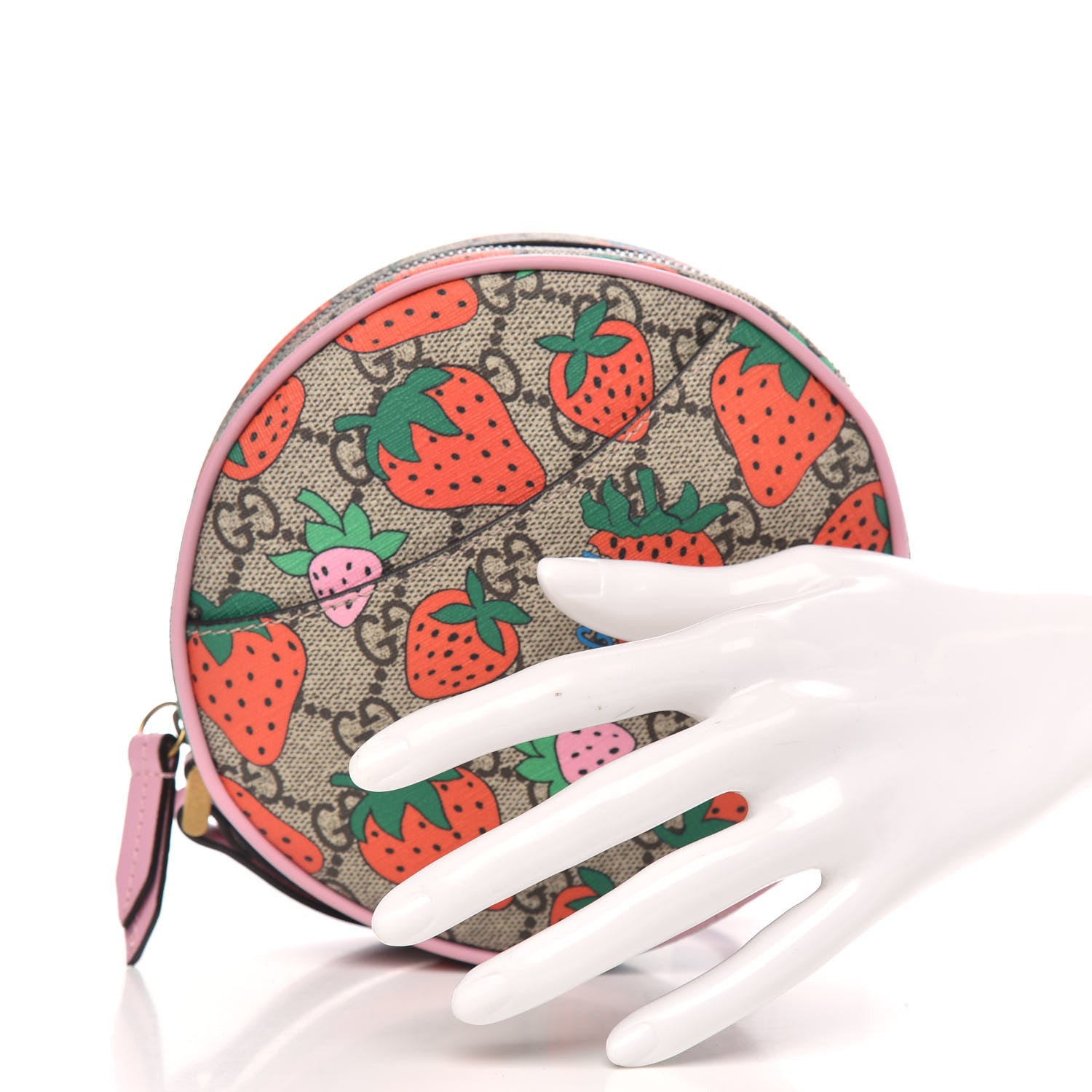 Gucci GG Supreme Monogram Strawberry Round Wrist Wallet 2 of 10
