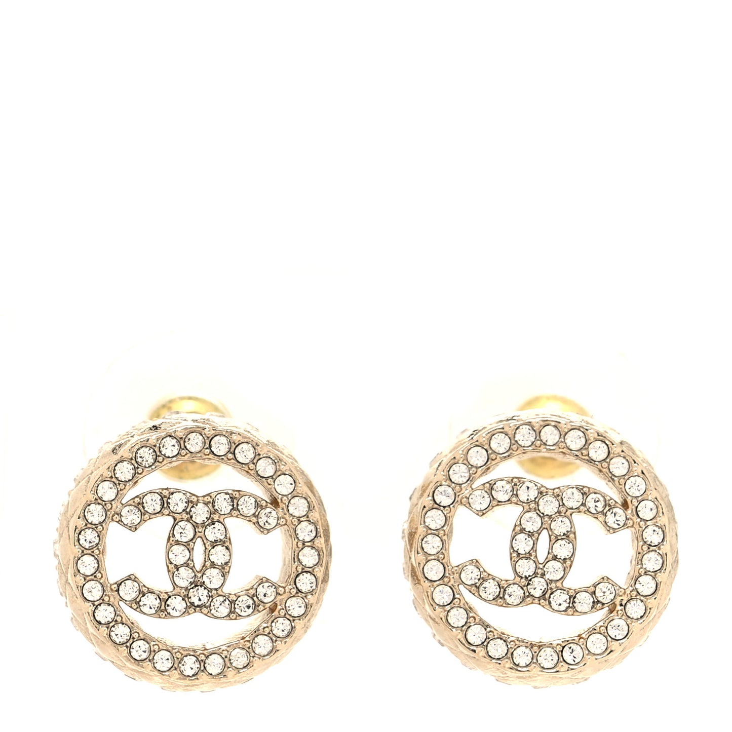 Crystal CC Round Earrings Gold