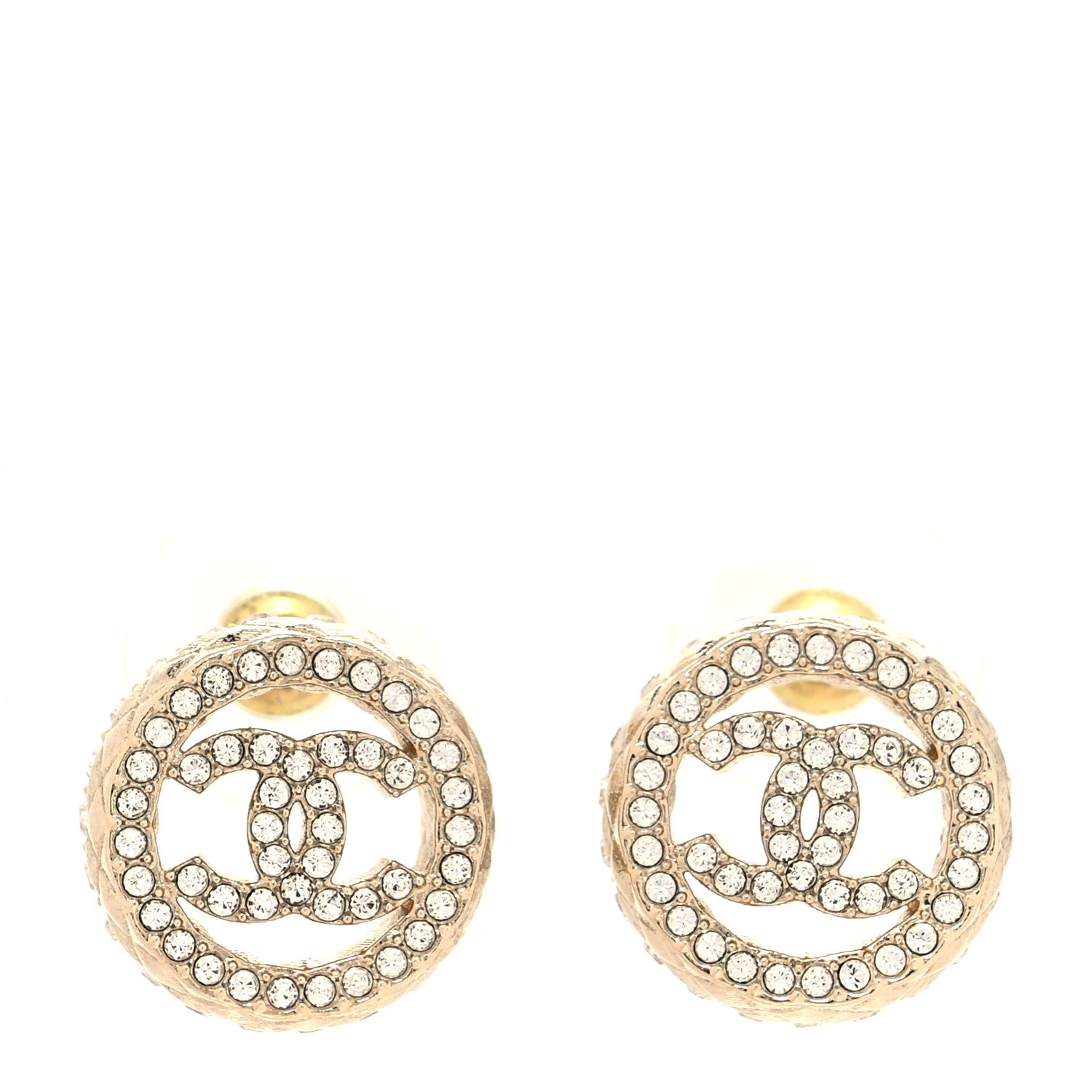 Chanel Crystal CC Round Earrings Gold 1 of 5