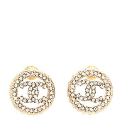 Chanel Crystal CC Round Earrings Gold 1 of 5