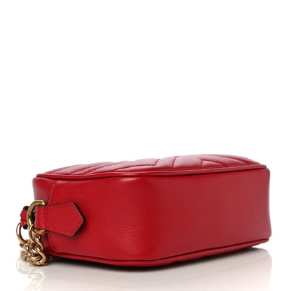 Gucci Calfskin Matelasse Mini GG Marmont Chain Shoulder Bag Hibiscus Red 4 of 11