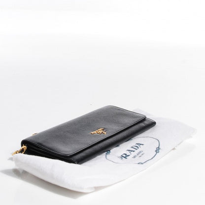 Prada Saffiano Metal Oro Chain Wallet Nero Black 4 of 18