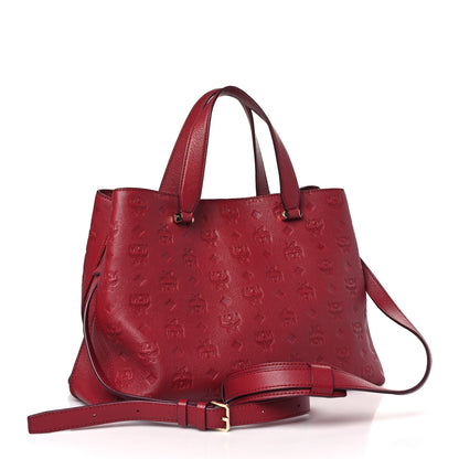 MCM Calfskin Ottomar Monogram Large Essential Tote Red 3 of 10