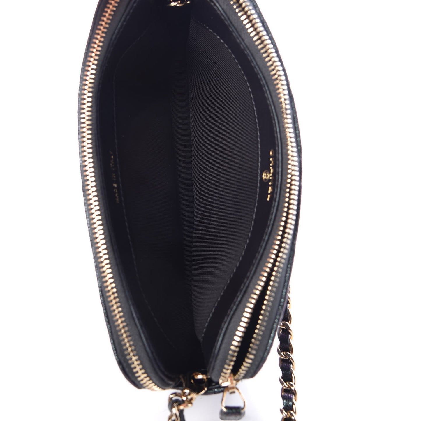 Iridescent Caviar Quilted Clutch With Chain Black