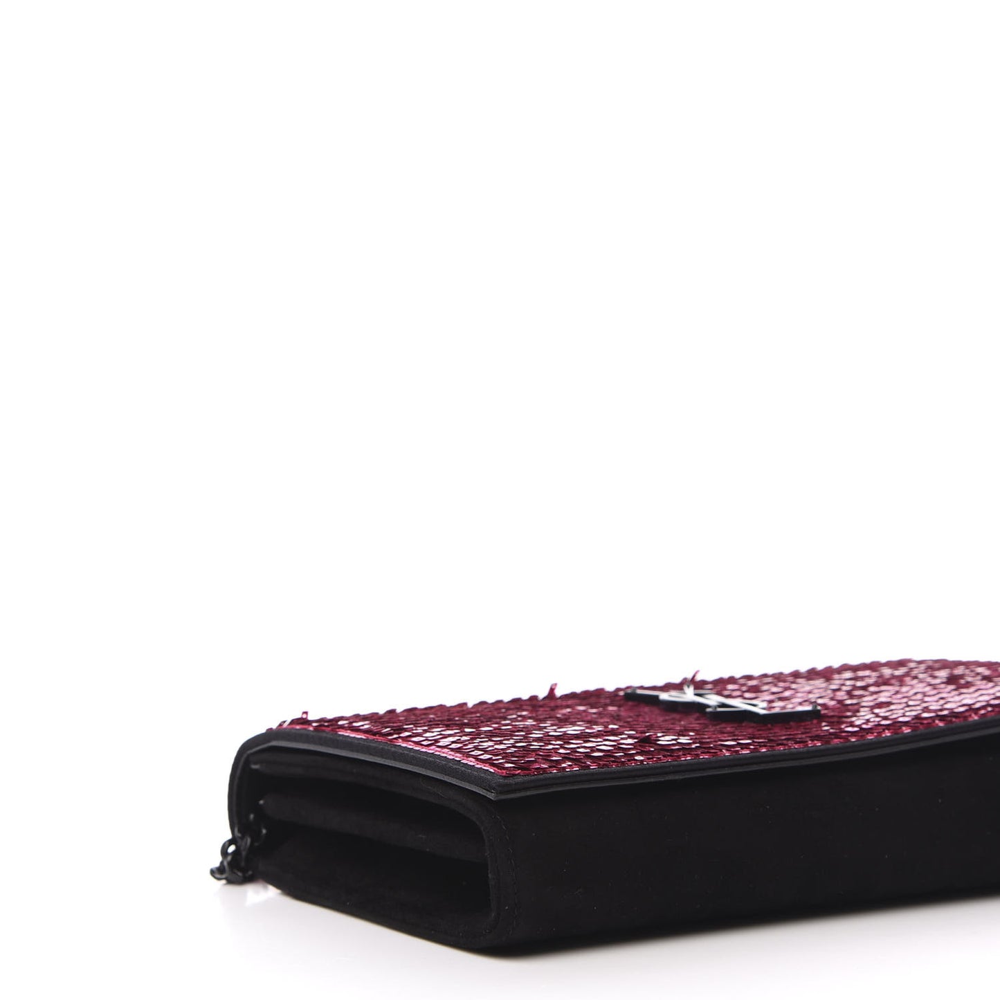 Sequin Suede Monogram Chain Wallet Fuchsia Black