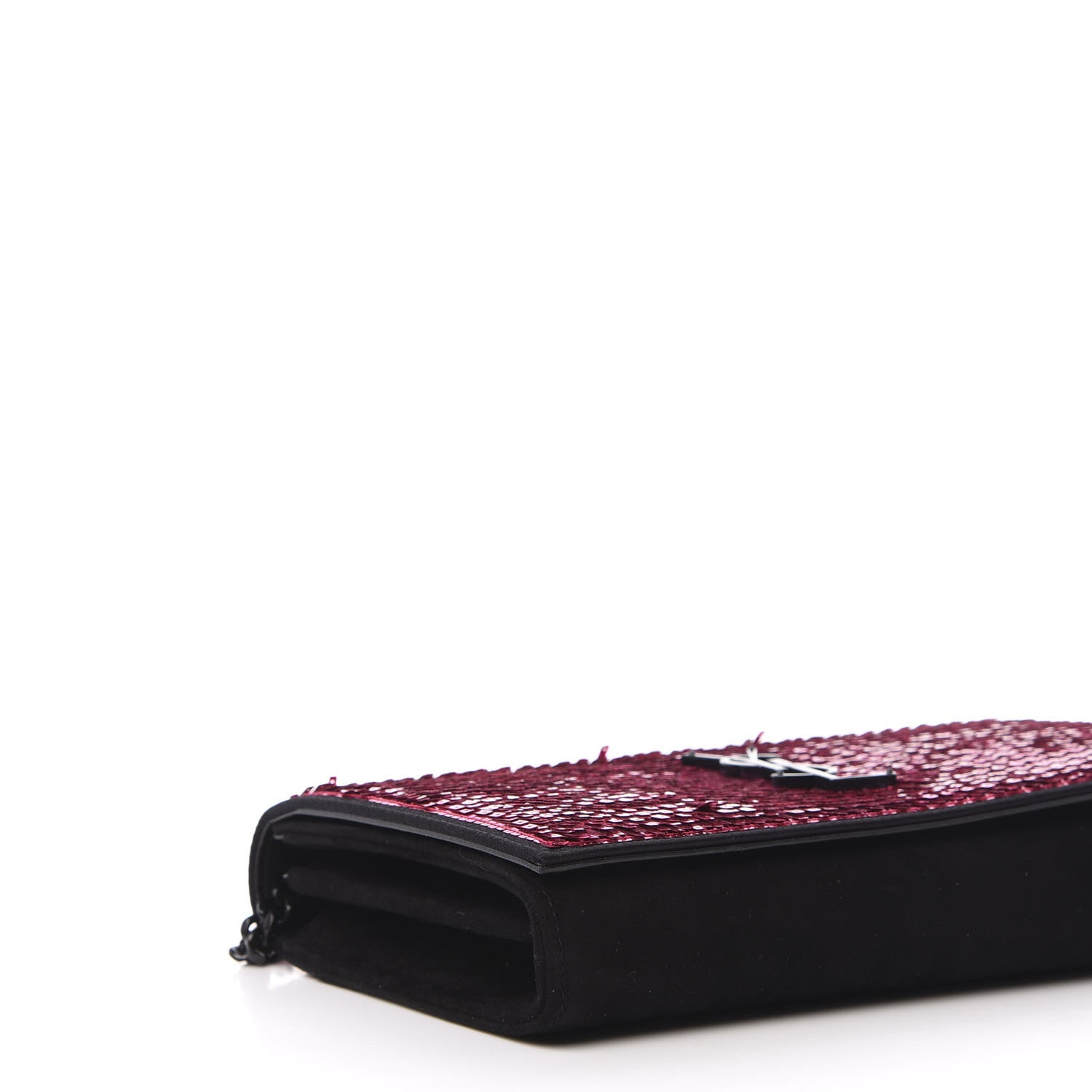 Saint Laurent Sequin Suede Monogram Chain Wallet Fuchsia Black 6 of 10