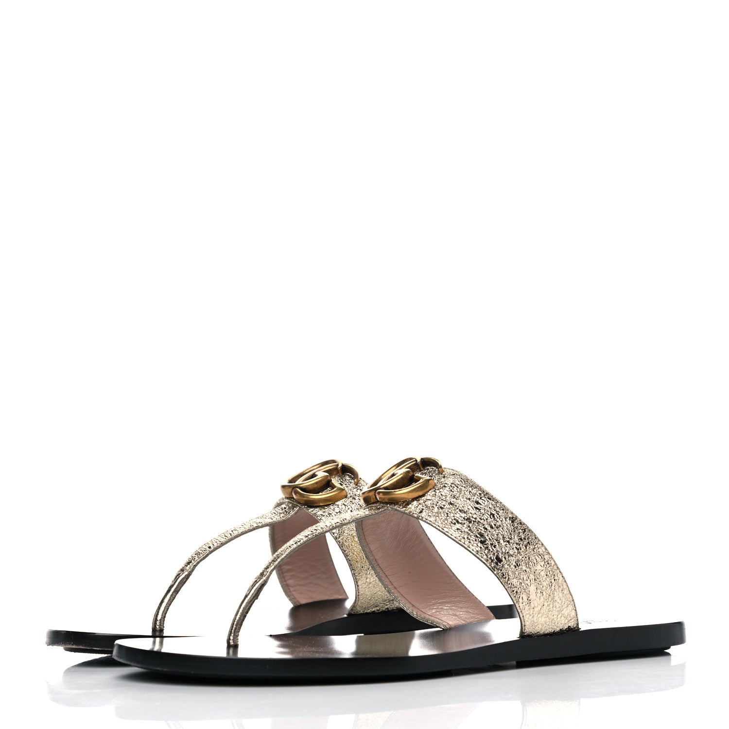Gucci Nappa Silk Galassia GG Marmont Thong Flat Sandals 37 Platino 3 of 11