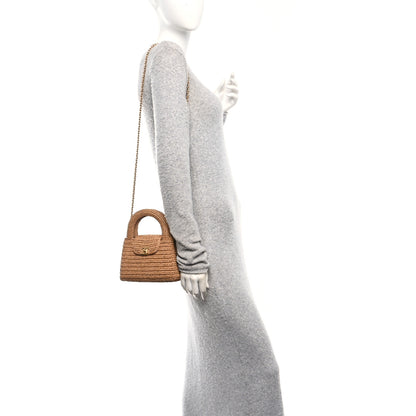 Chanel Braided Raffia Nano Kelly Flap Bag Dark Beige 2 of 10
