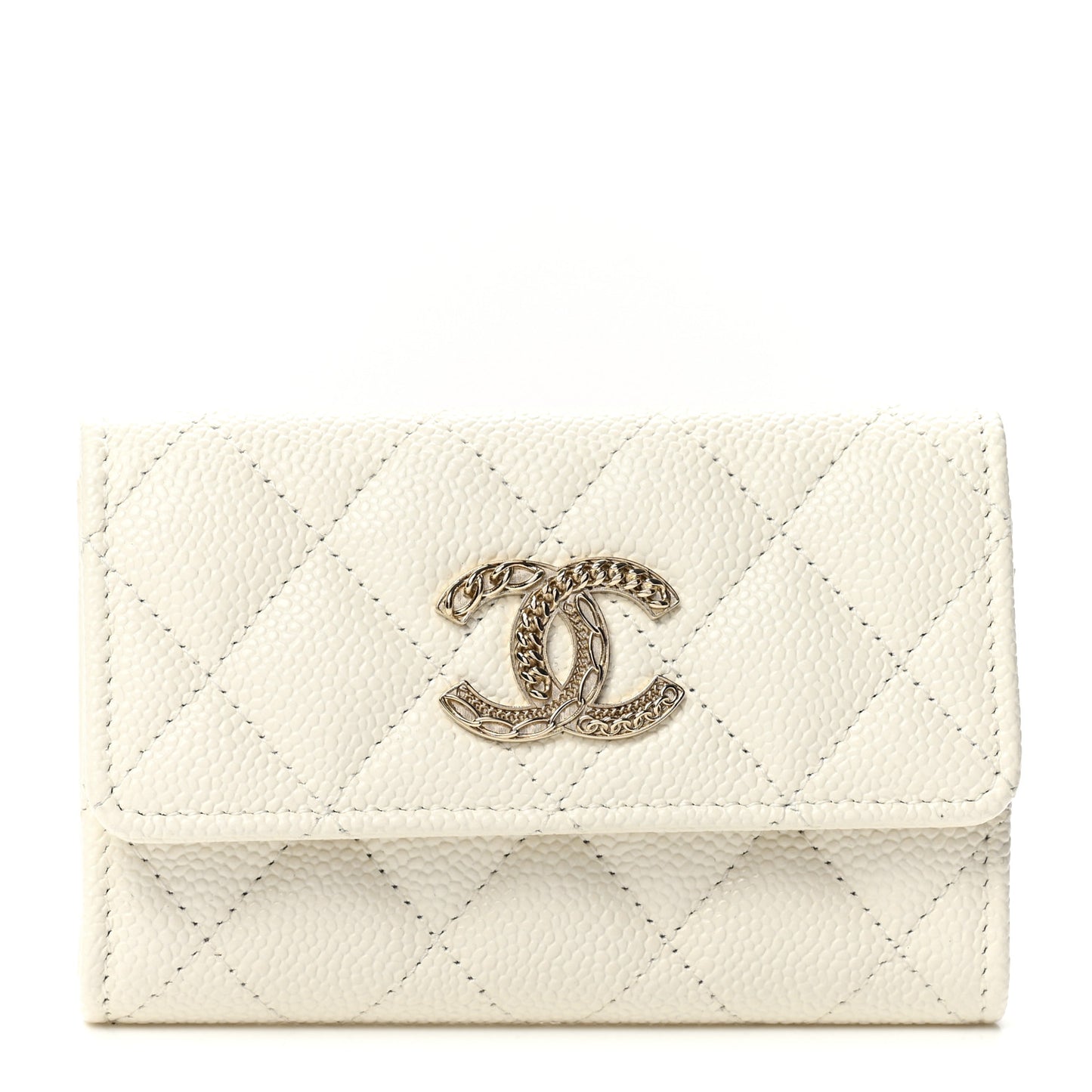 Caviar Quilted Chain CC Flap Card Holder White