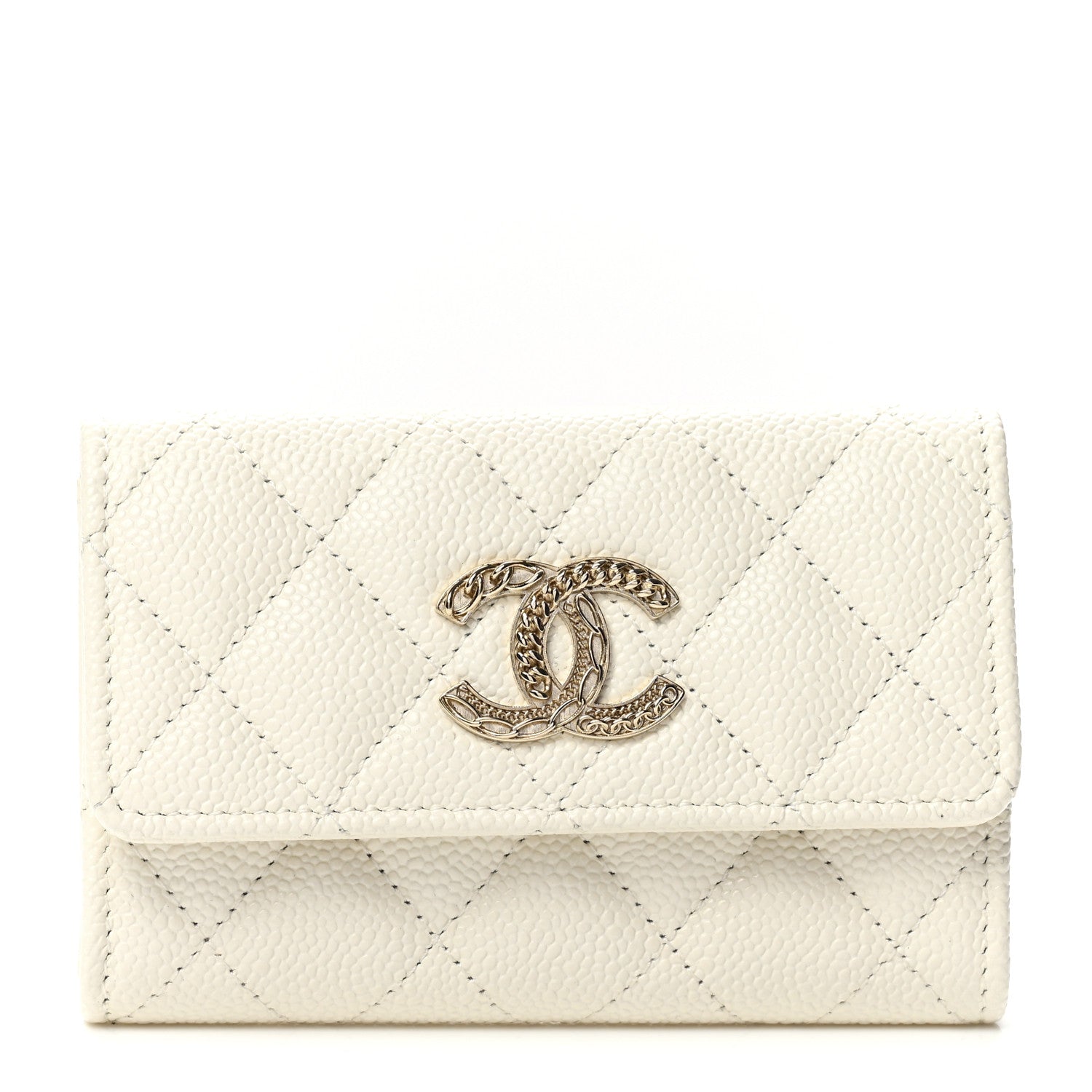 Chanel Caviar Quilted Chain CC Flap Card Holder White 1 of 9