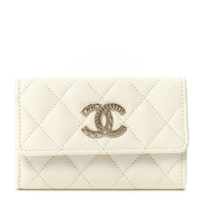 Chanel Caviar Quilted Chain CC Flap Card Holder White 1 of 9