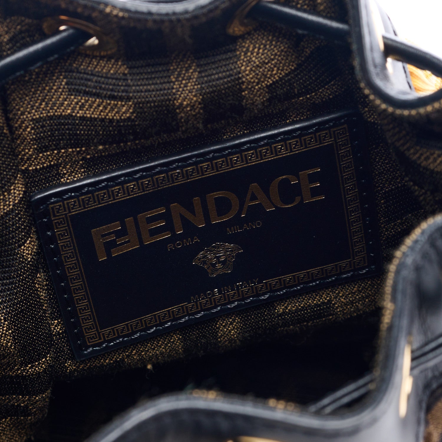 Fendi X VERSACE Silk Vitello Fendace FF Baroque Quilted Mini Mon Tresor Bucket Bag Gold Multicolor 6 of 8