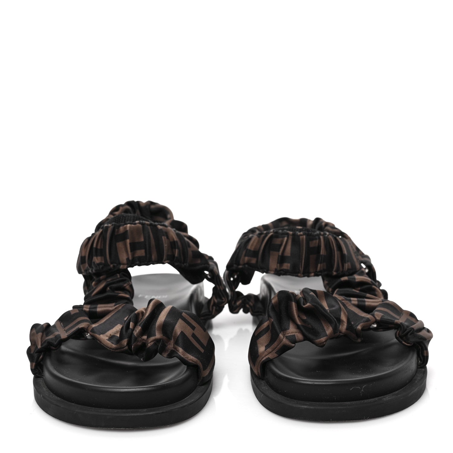 Fendi Satin FF Ruched Sandals 36 Tobacco Black 2 of 8