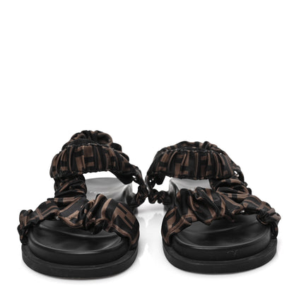 Fendi Satin FF Ruched Sandals 36 Tobacco Black 2 of 8