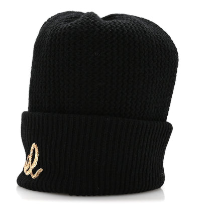 Chanel Cashmere Sequin Logo Beanie Hat Black Gold 5 of 9