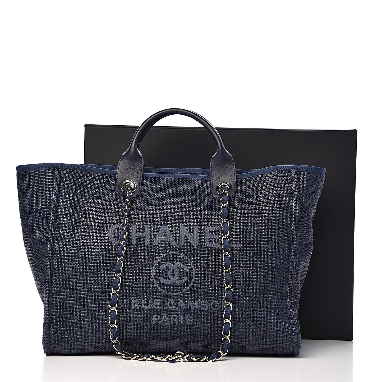 Woven Straw Raffia Large Deauville Tote Dark Blue