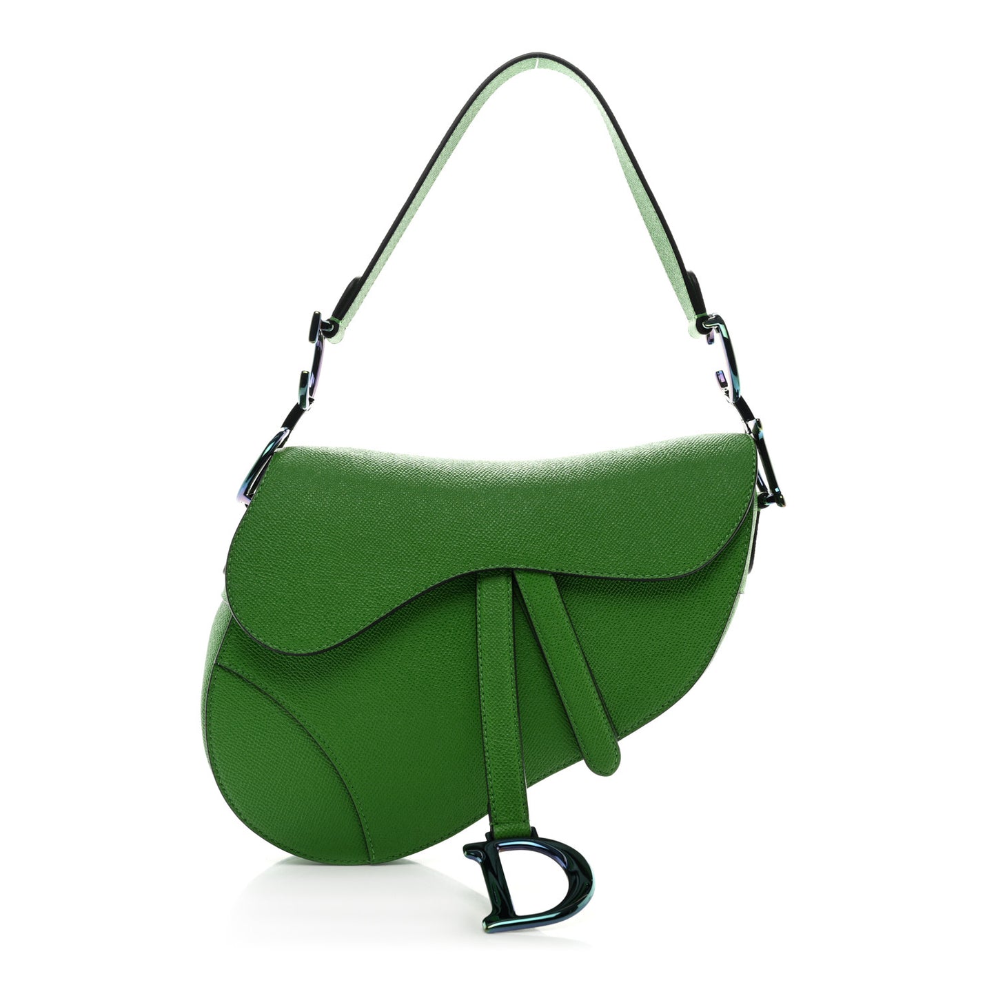 Grained Calfskin Saddle Bag Green