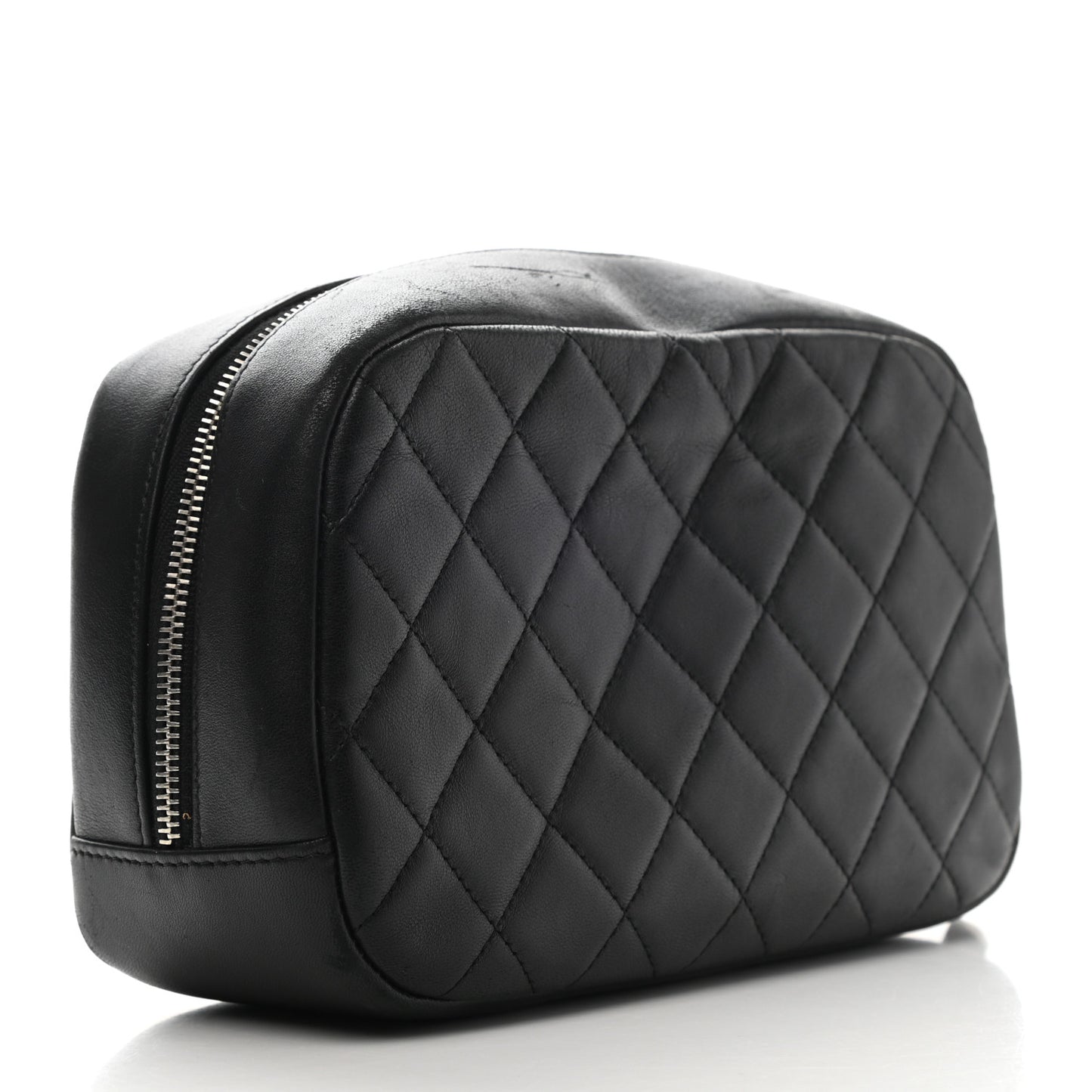 Lambskin Quilted Medium Curvy Pouch Cosmetic Case Black