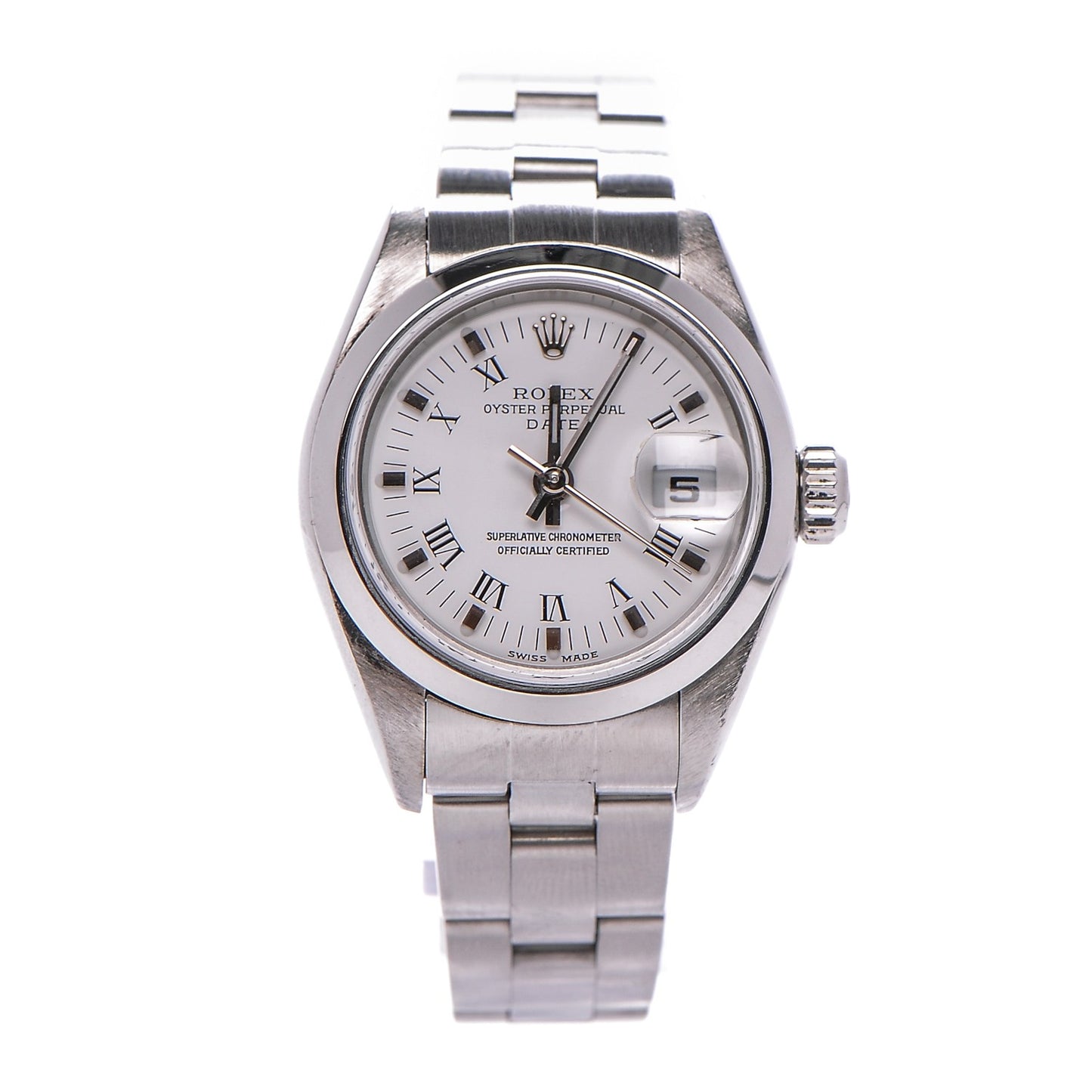 Stainless Steel 26mm Oyster Perpetual Date Watch White Roman 79160