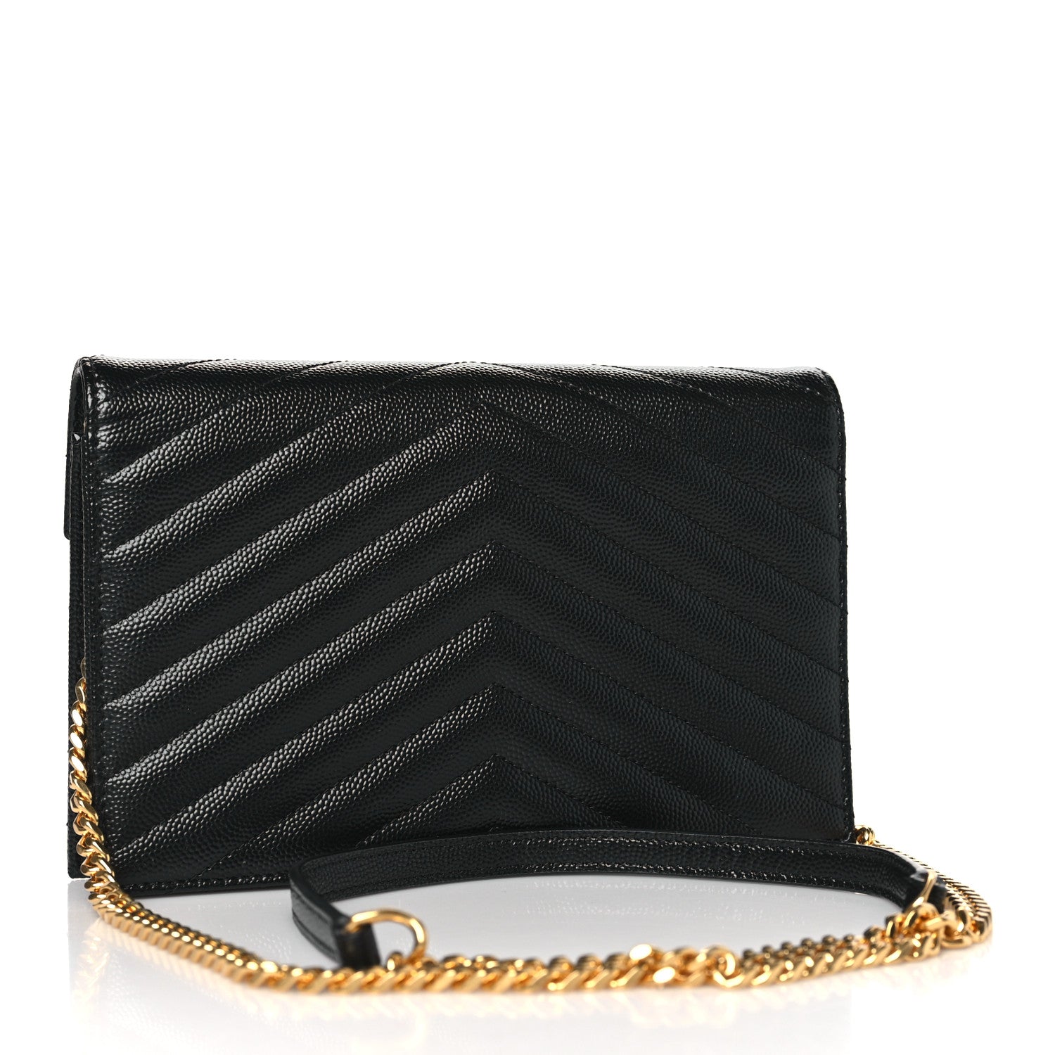 Saint Laurent Grain De Poudre Matelasse Chevron Monogram Envelope Chain Wallet Black 3 of 9