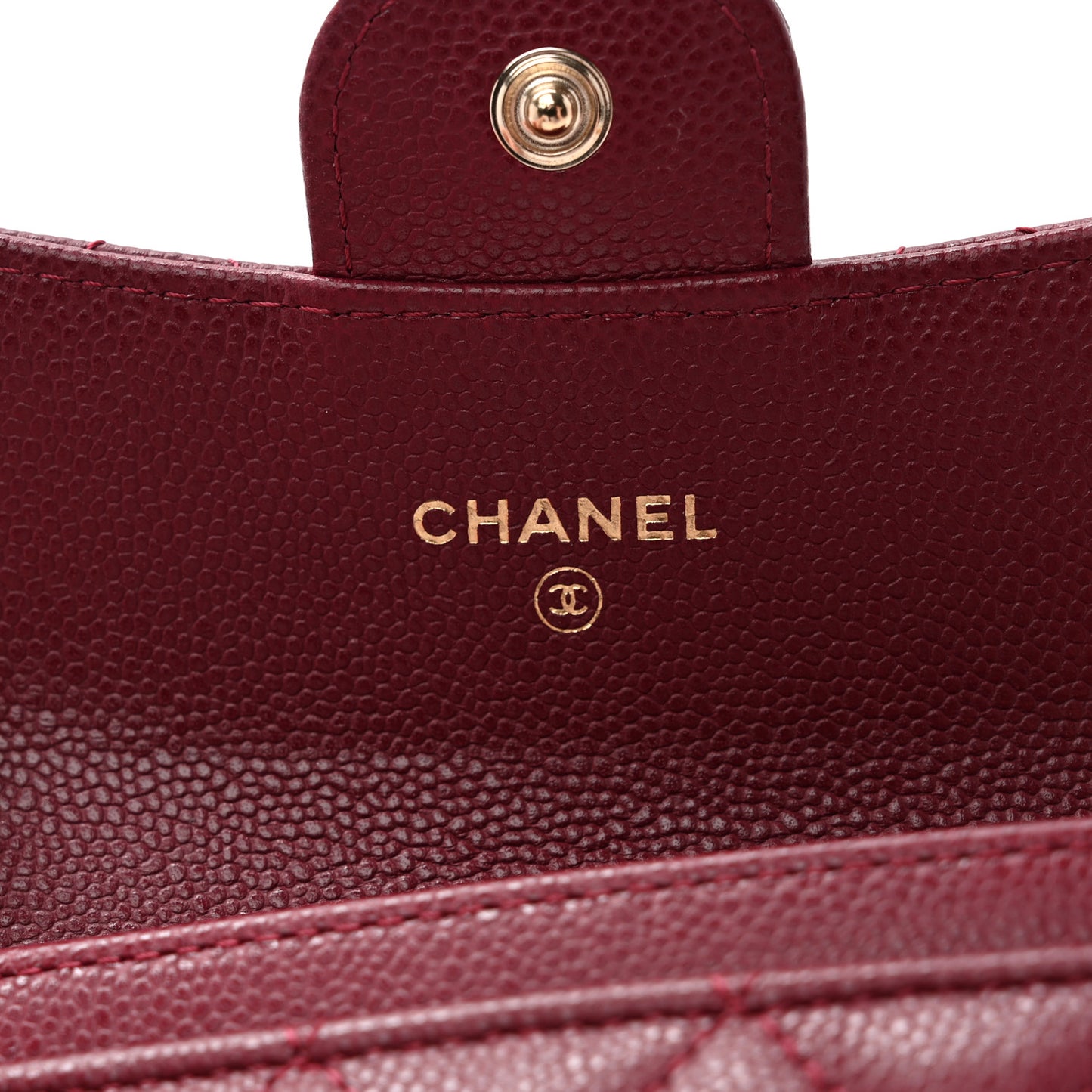 Caviar Quilted Flap Card Holder Wallet Burgundy