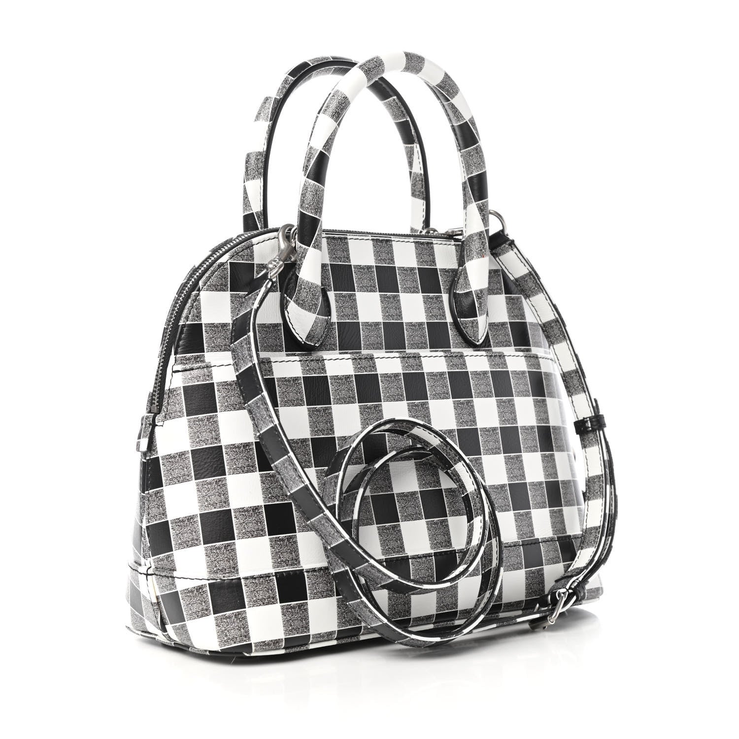 Balenciaga Calfskin Checked S Ville Top Handle Bag Black 4 of 9