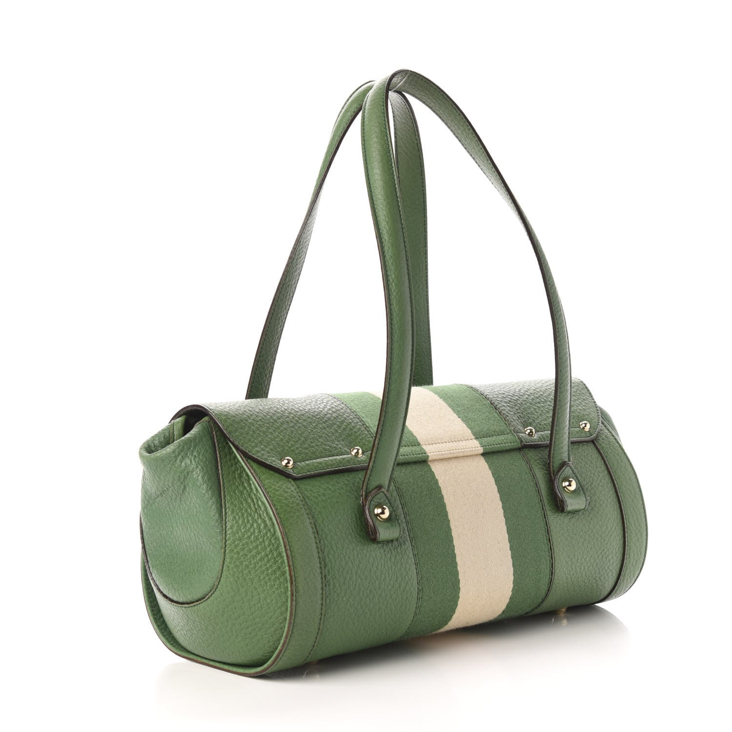 Gucci Calfskin Web Bamboo Bullet Satchel Green 3 of 13