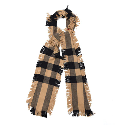 Burberry Wool Half Mega Check Fringe Scarf Camel 1 of 5