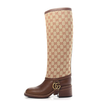 Gucci GG Monogram Calfskin Lola Tall Boots 35.5 Beige Ruggine 1 of 10