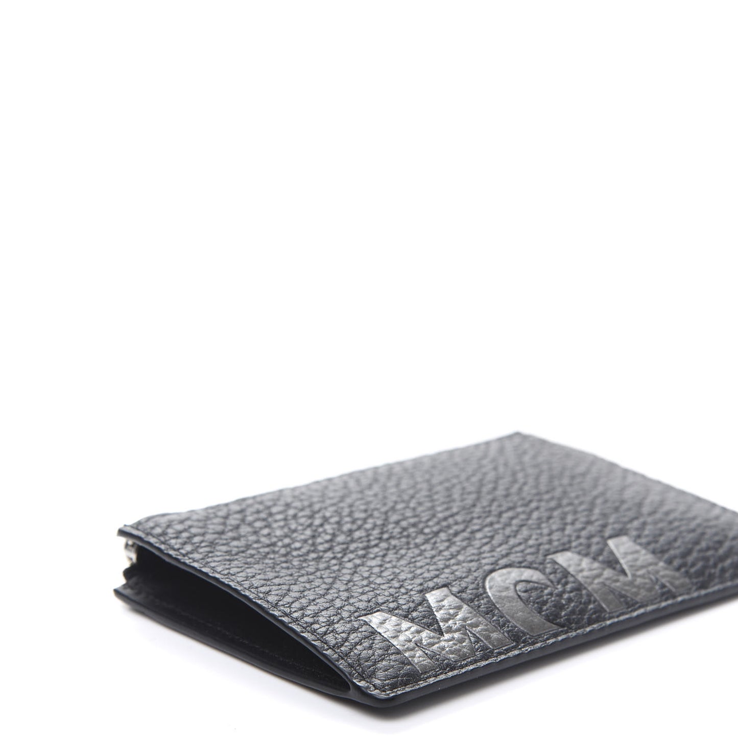 Grained Calfskin Logo Zip Card Case Wallet Black