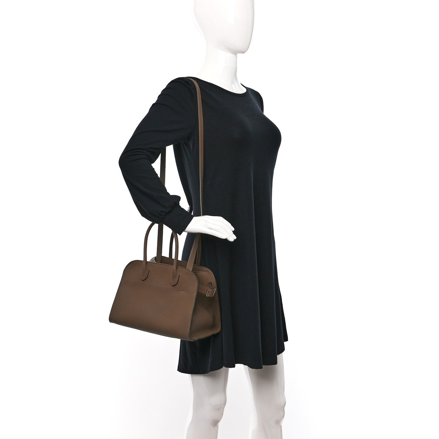 Grained Calfskin Soft Margaux 10 Bag Dark Taupe