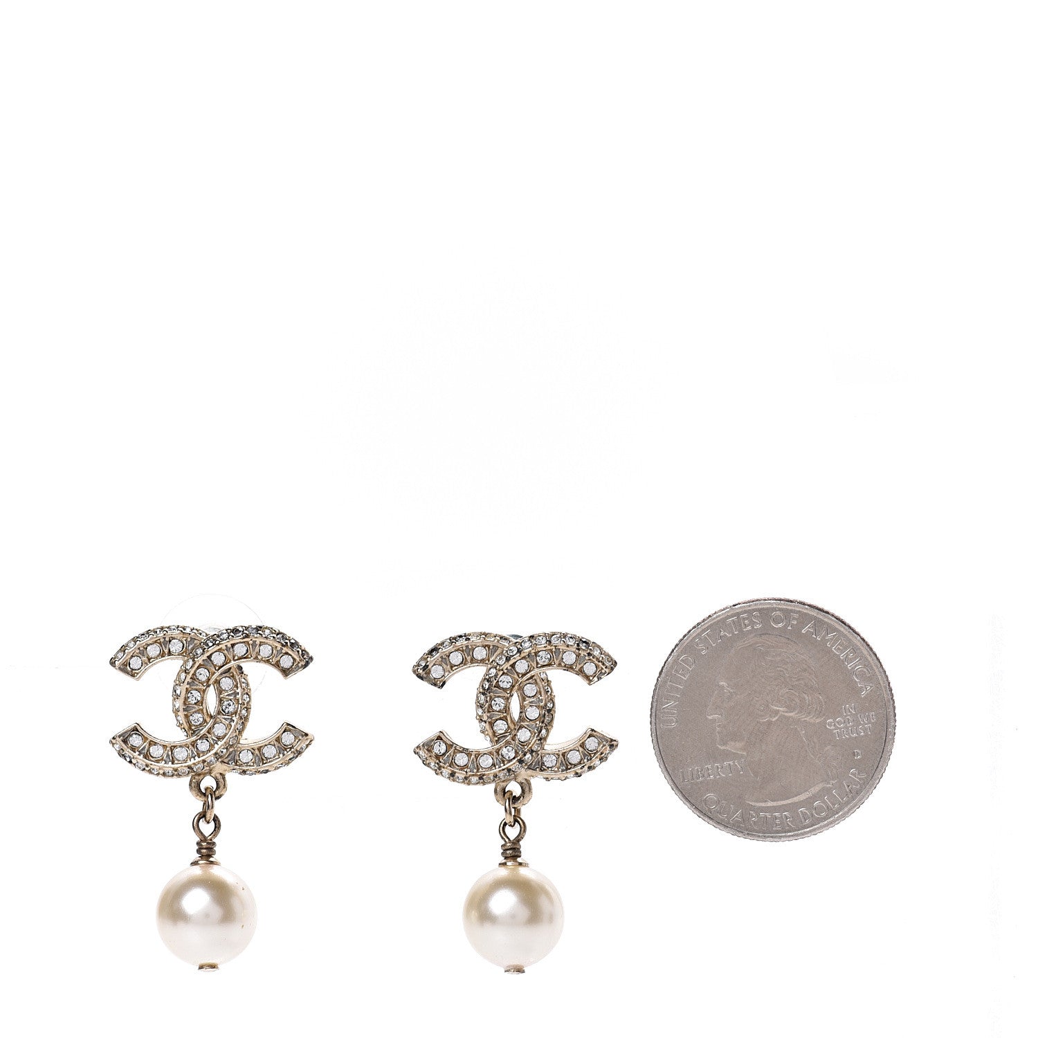 Chanel Crystal Pearl CC Drop Earrings Gold 2 of 5