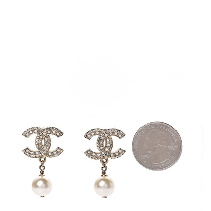 Chanel Crystal Pearl CC Drop Earrings Gold 2 of 5