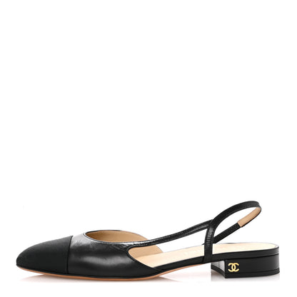 Chanel Goatskin Grosgrain Cap Toe CC Slingback Sandals 38.5 Black 1 of 10