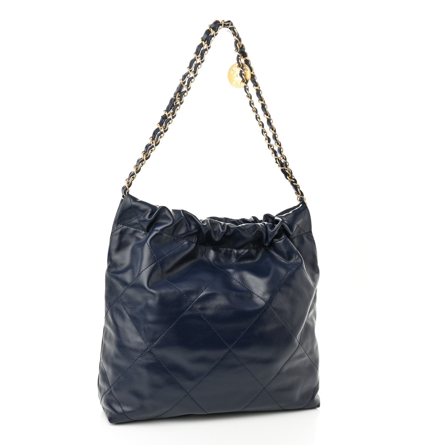 Shiny Calfskin Quilted Small Chanel 22 Navy