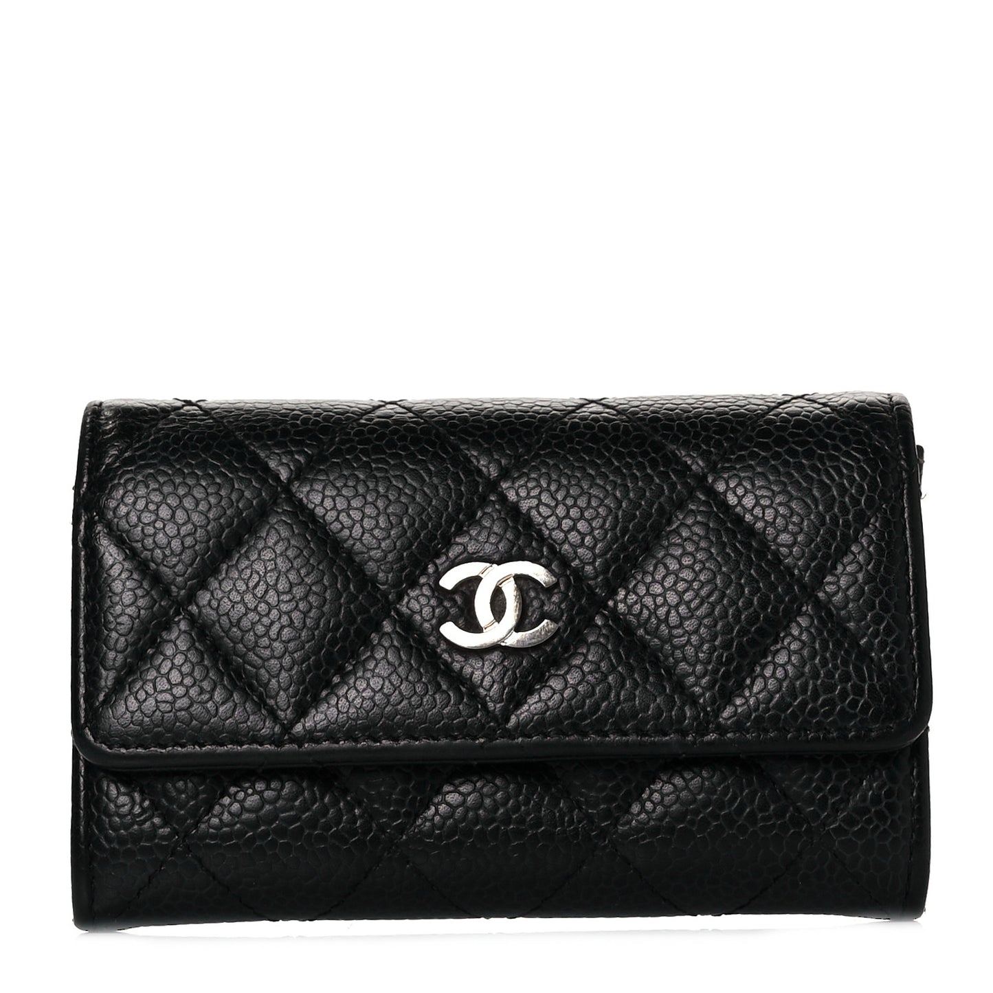 Caviar Quilted Flap Card Holder Black