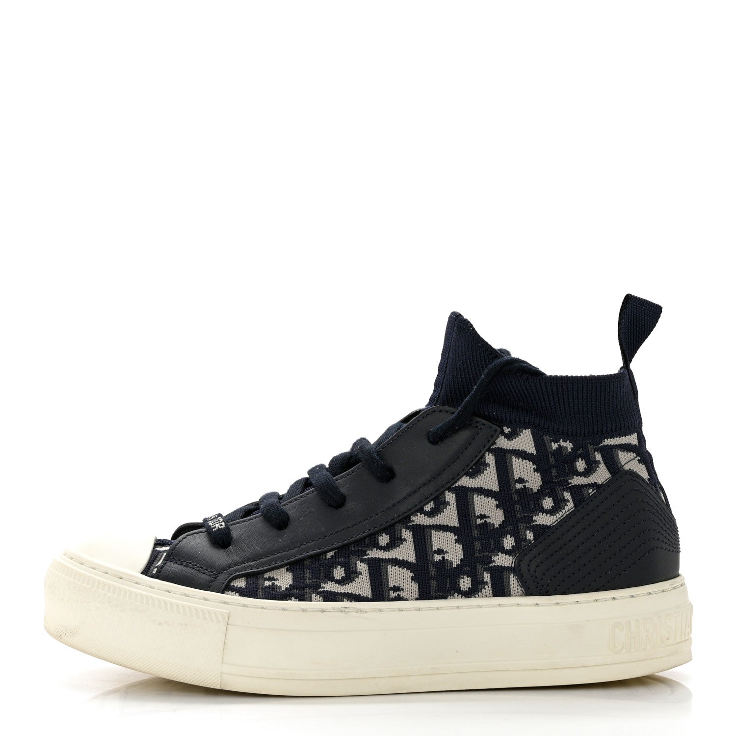 Christian Dior Technical Knit Calfskin Oblique Womens Walk'n Dior Mid Top Sneakers 35 Deep Blue 1 of 8