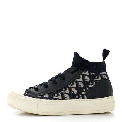 Christian Dior Technical Knit Calfskin Oblique Womens Walk'n Dior Mid Top Sneakers 35 Deep Blue 1 of 8