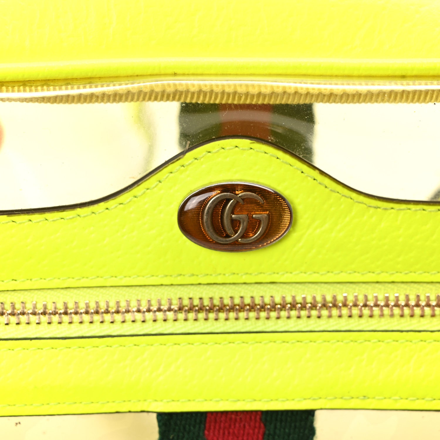 Gucci Vinyl Web Mini Ophidia Transparent Shoulder Bag Yellow Fluo