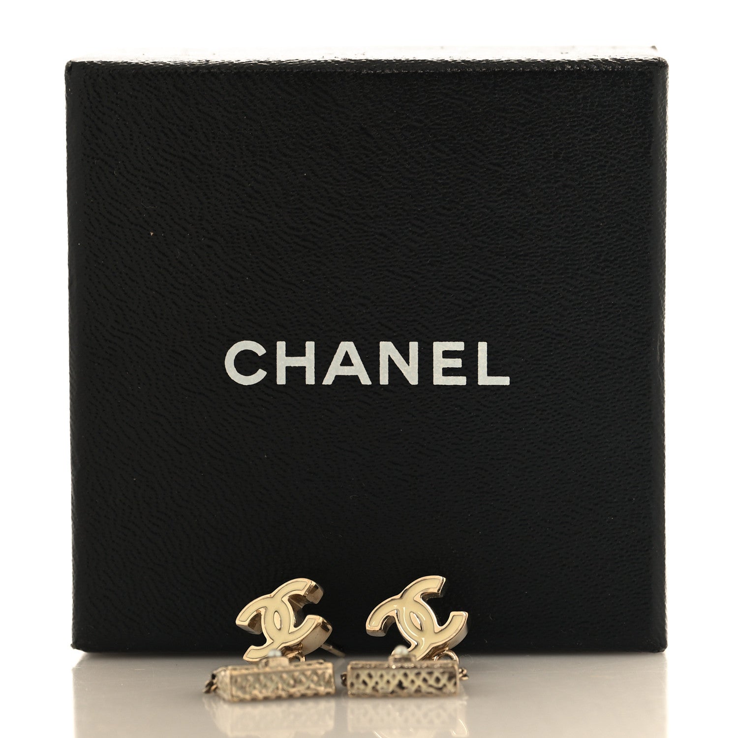 Chanel Enamel CC Flap Bag Drop Earrings Light Gold 4 of 4